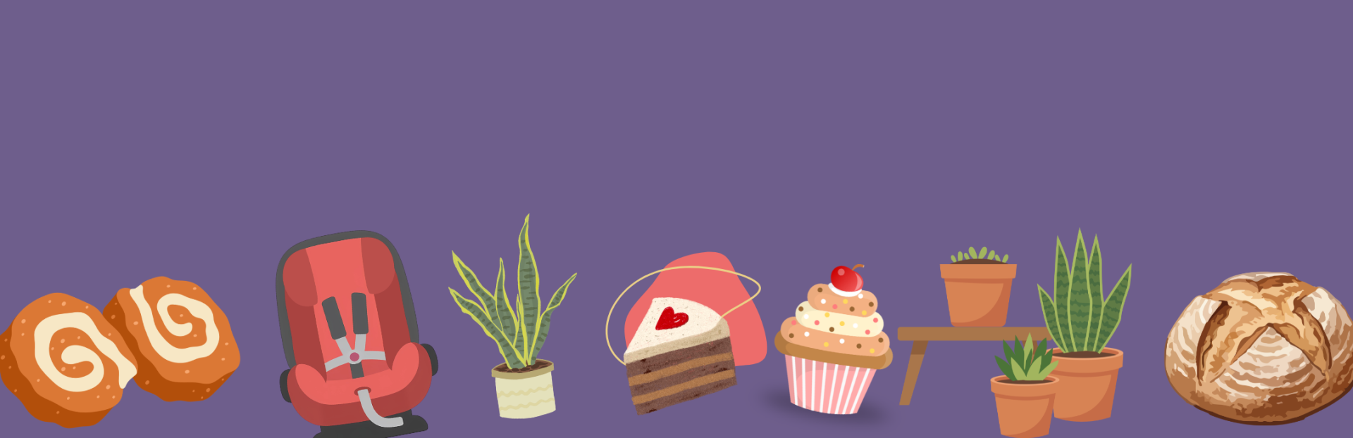 baked goods, plant and car seat