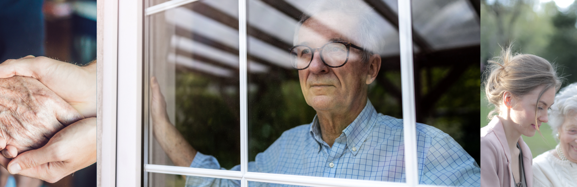 man looking out window